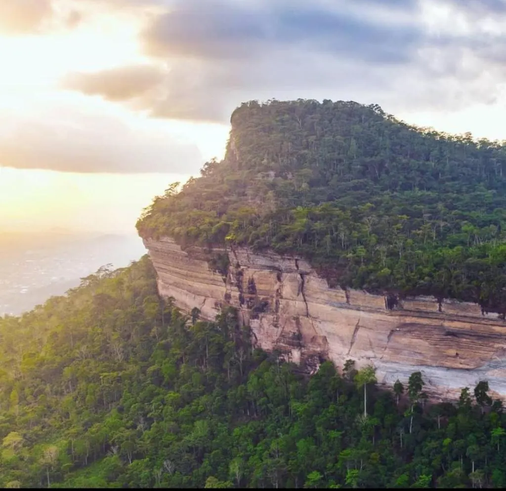 The sandstone cliffs of the Kwahu escarpment above the forest